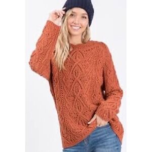 Next Rust Orange Cable Knit Sweater Crew Neck Long Sleeve Women's XS‎